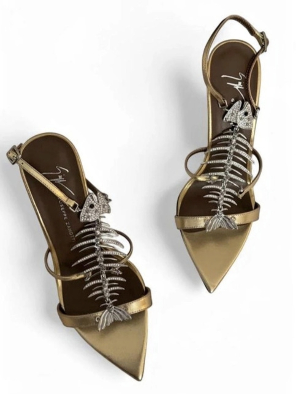 Giuseppe Zanotti Slim 2.0 Embellished Pointed-Toe Heels in Gold & Black SZ 39